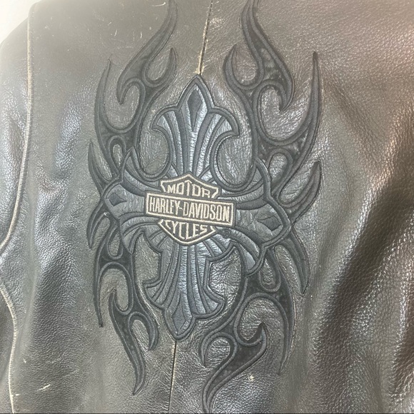 Harley Davison embroidered moto leather jacket women’s Large stunning rare - Picture 10 of 11